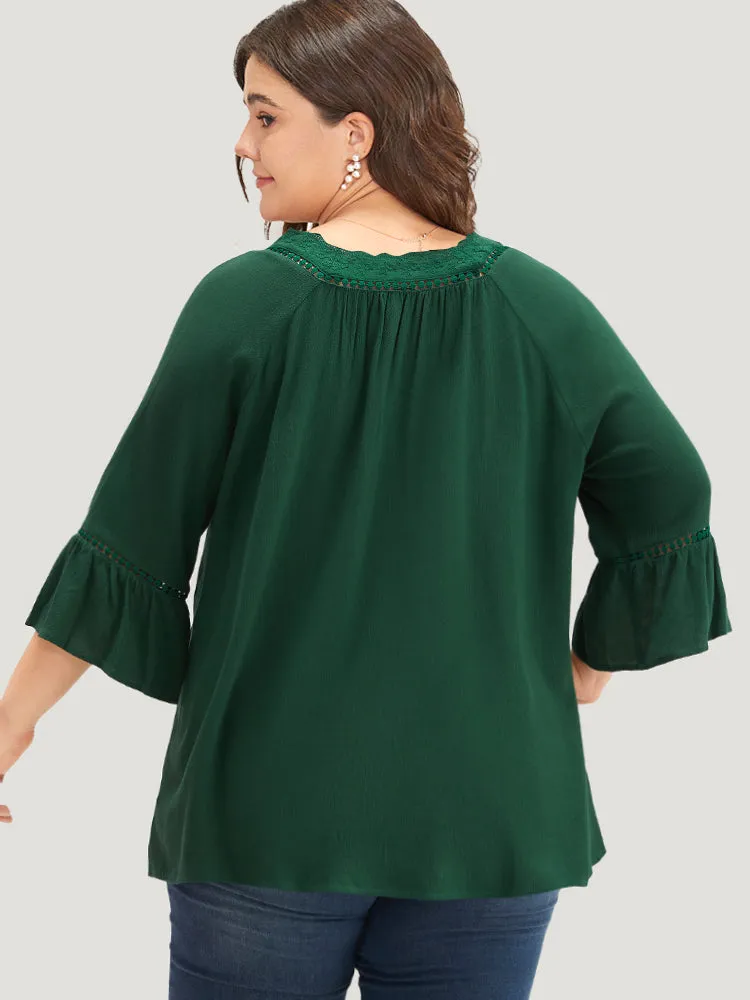 Lace Panel Hollow Out Bell Sleeve Blouse sold by Bloomchic product image thumbnail 5