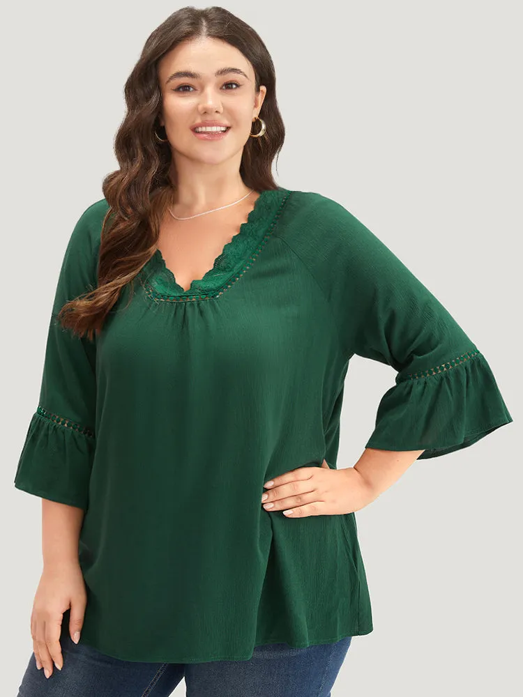 Lace Panel Hollow Out Bell Sleeve Blouse sold by Bloomchic product image thumbnail 2
