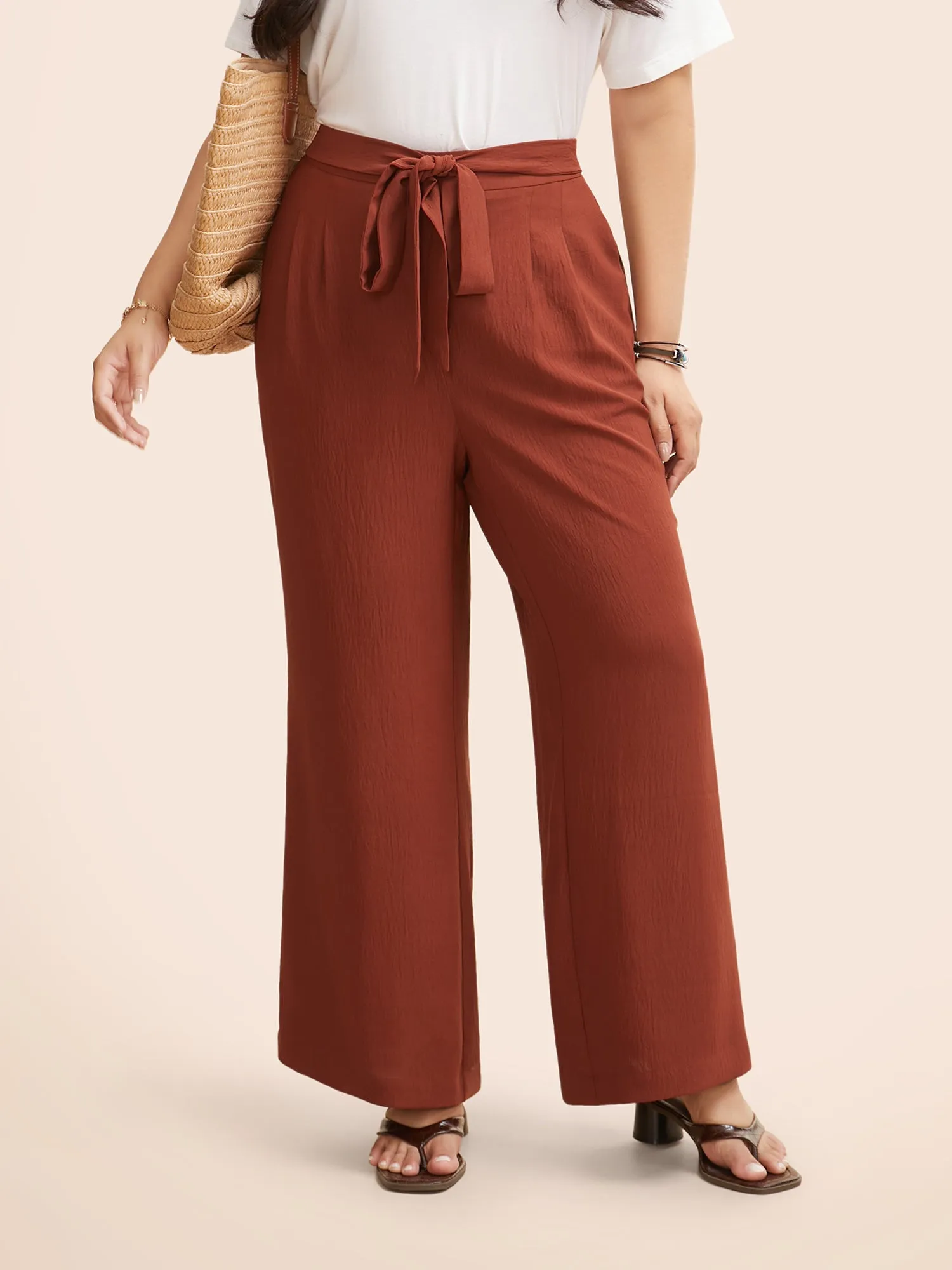 Solid Tie Knot Wide Leg Pants sold by Bloomchic