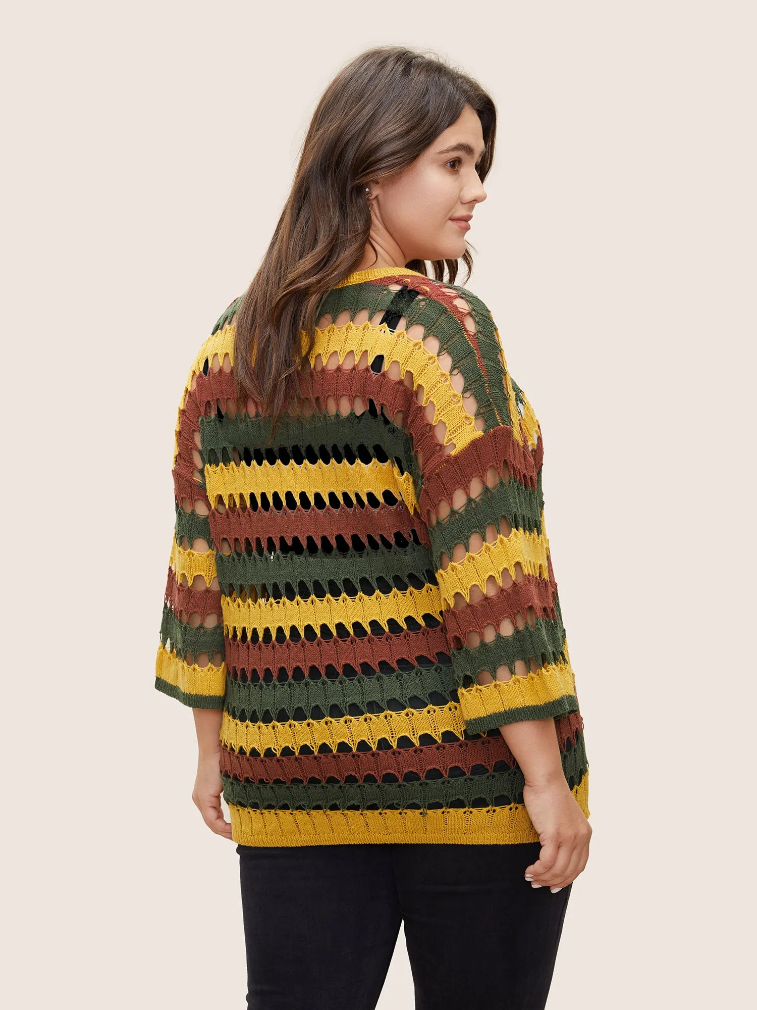 Deep V Neck Cut Out Stripes Contrast Pullover sold by Bloomchic product image thumbnail 2