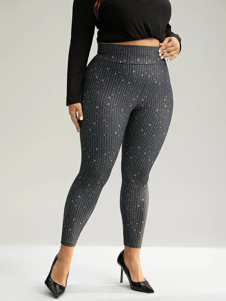 Striped & Star Print Elastic Waist Leggings sold by Bloomchic product image thumbnail 3