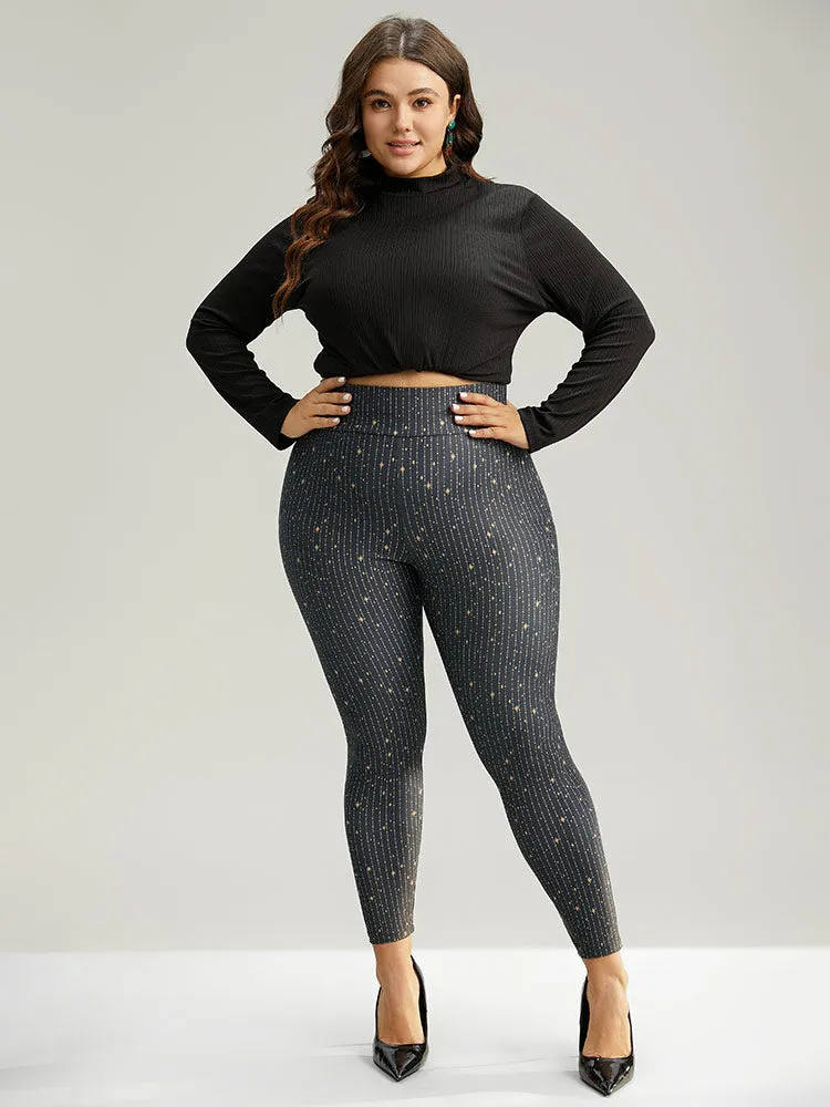 Striped & Star Print Elastic Waist Leggings sold by Bloomchic product image thumbnail 4