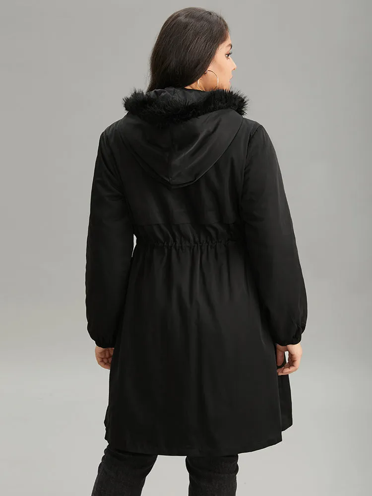 Solid Hooded Drawstring Zipper Fuzzy Trim Coat sold by Bloomchic product image thumbnail 4