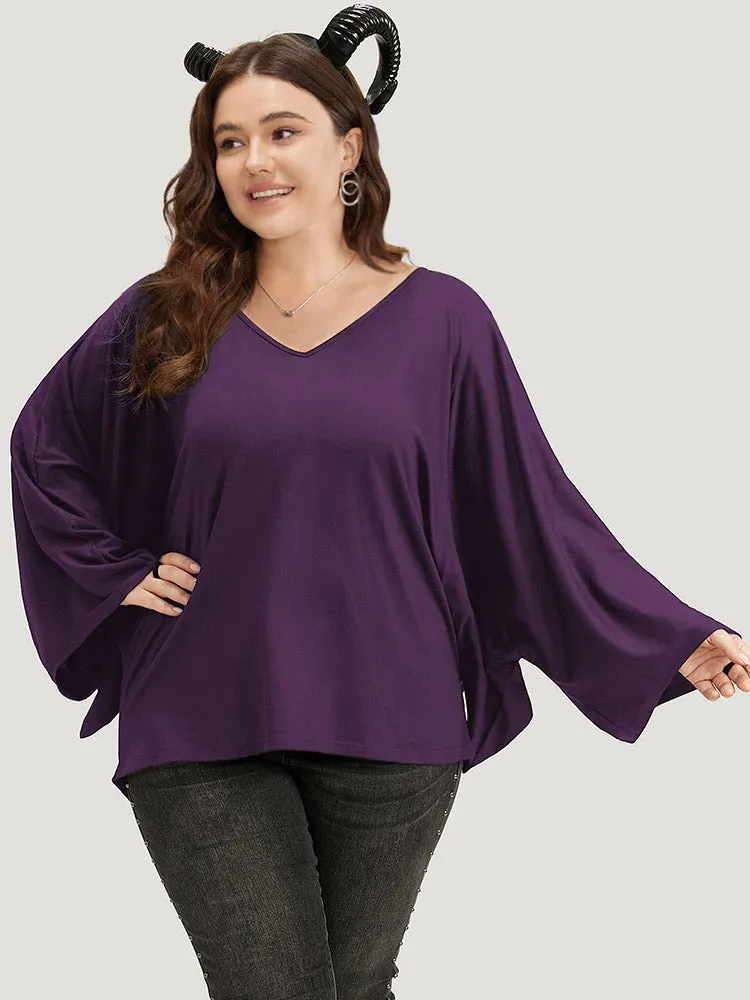 Halloween Plain V Neck Batwing Sleeve T-shirt sold by Bloomchic product image thumbnail 3