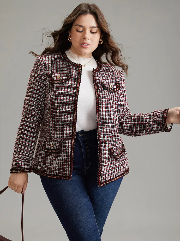 Coarse Tweed Gingham Plisse Flap Pocket Blazer sold by Bloomchic