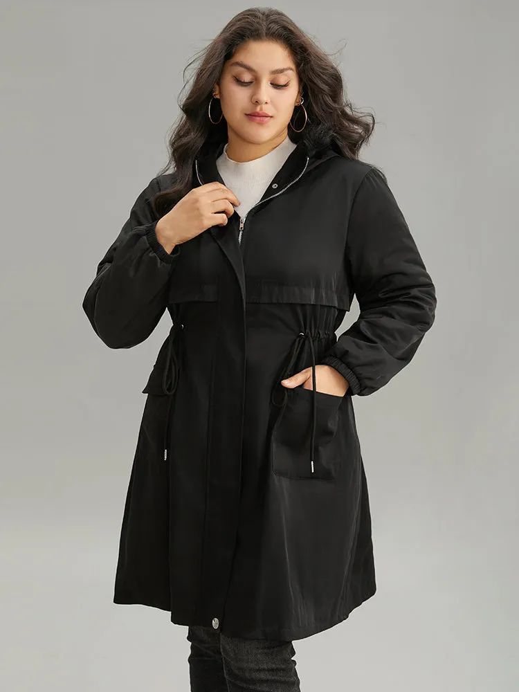 Solid Hooded Drawstring Zipper Fuzzy Trim Coat sold by Bloomchic product image thumbnail 2