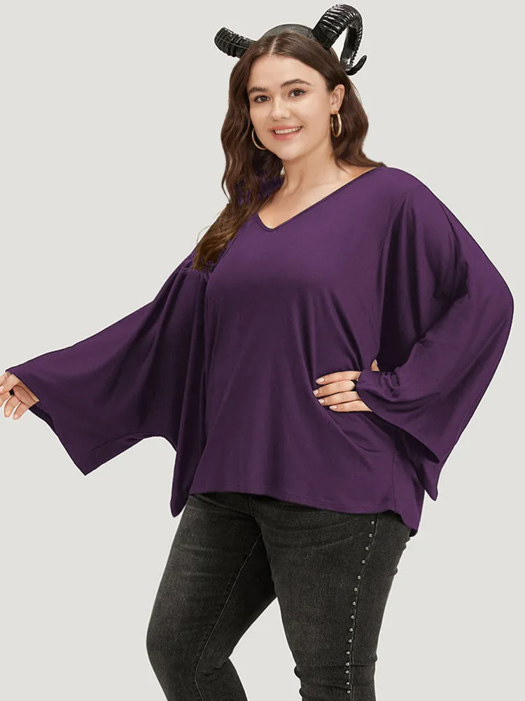 Halloween Plain V Neck Batwing Sleeve T-shirt sold by Bloomchic product image thumbnail 4