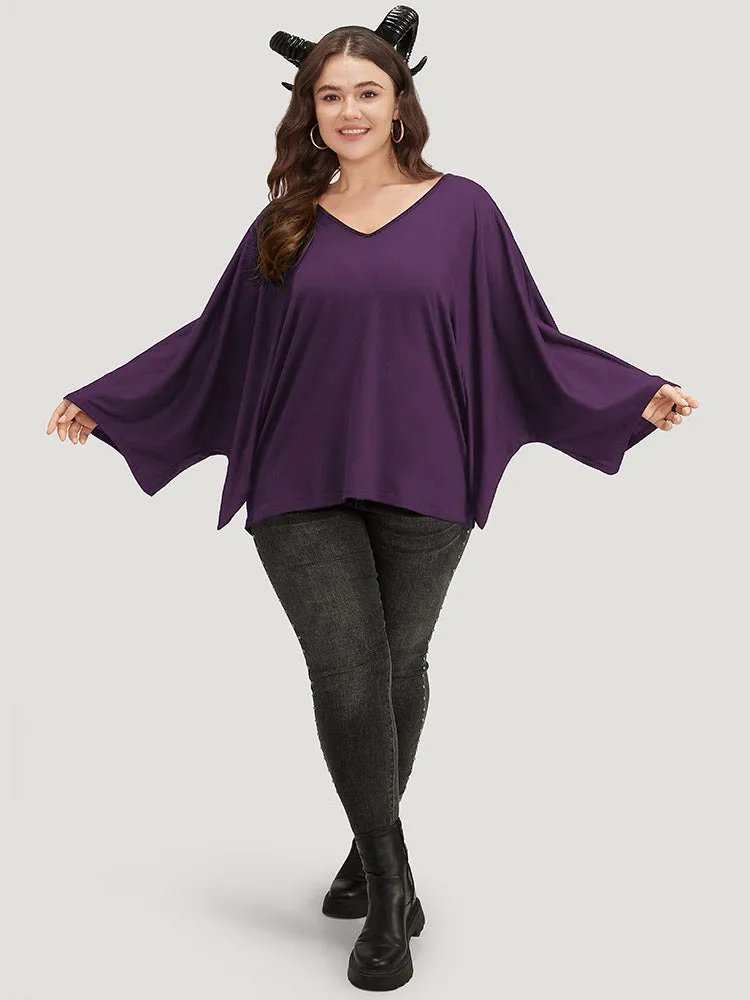Halloween Plain V Neck Batwing Sleeve T-shirt sold by Bloomchic