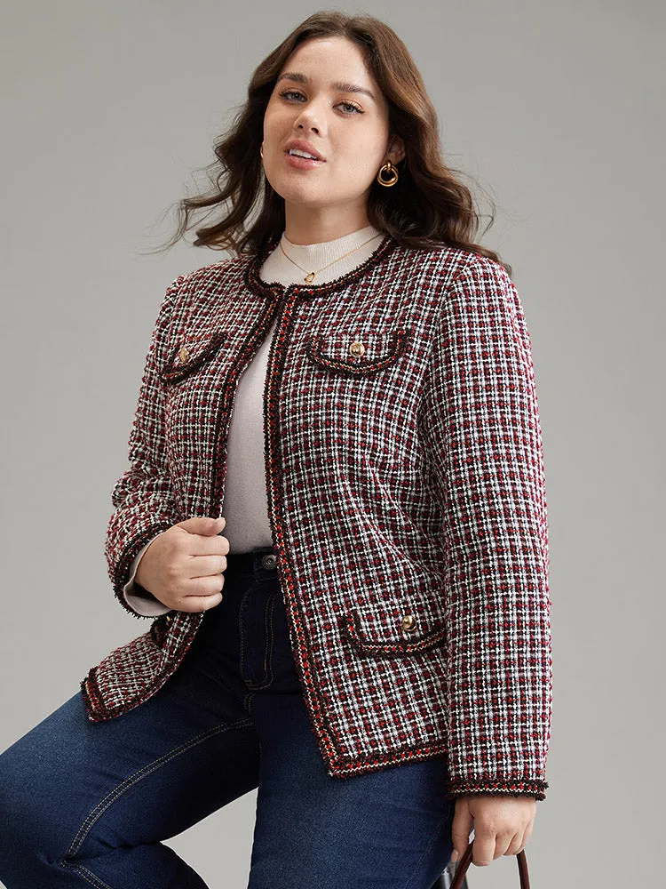 Coarse Tweed Gingham Plisse Flap Pocket Blazer sold by Bloomchic product image thumbnail 3