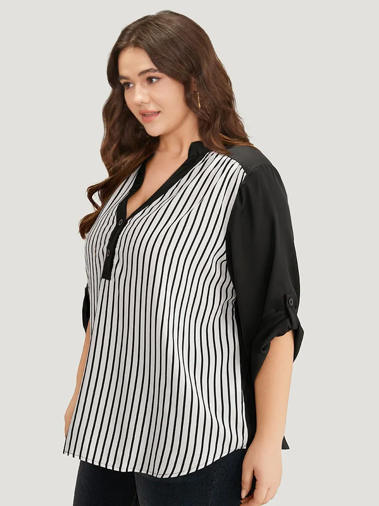 Striped Patchwork Tab Sleeve Blouse sold by Bloomchic product image thumbnail 3