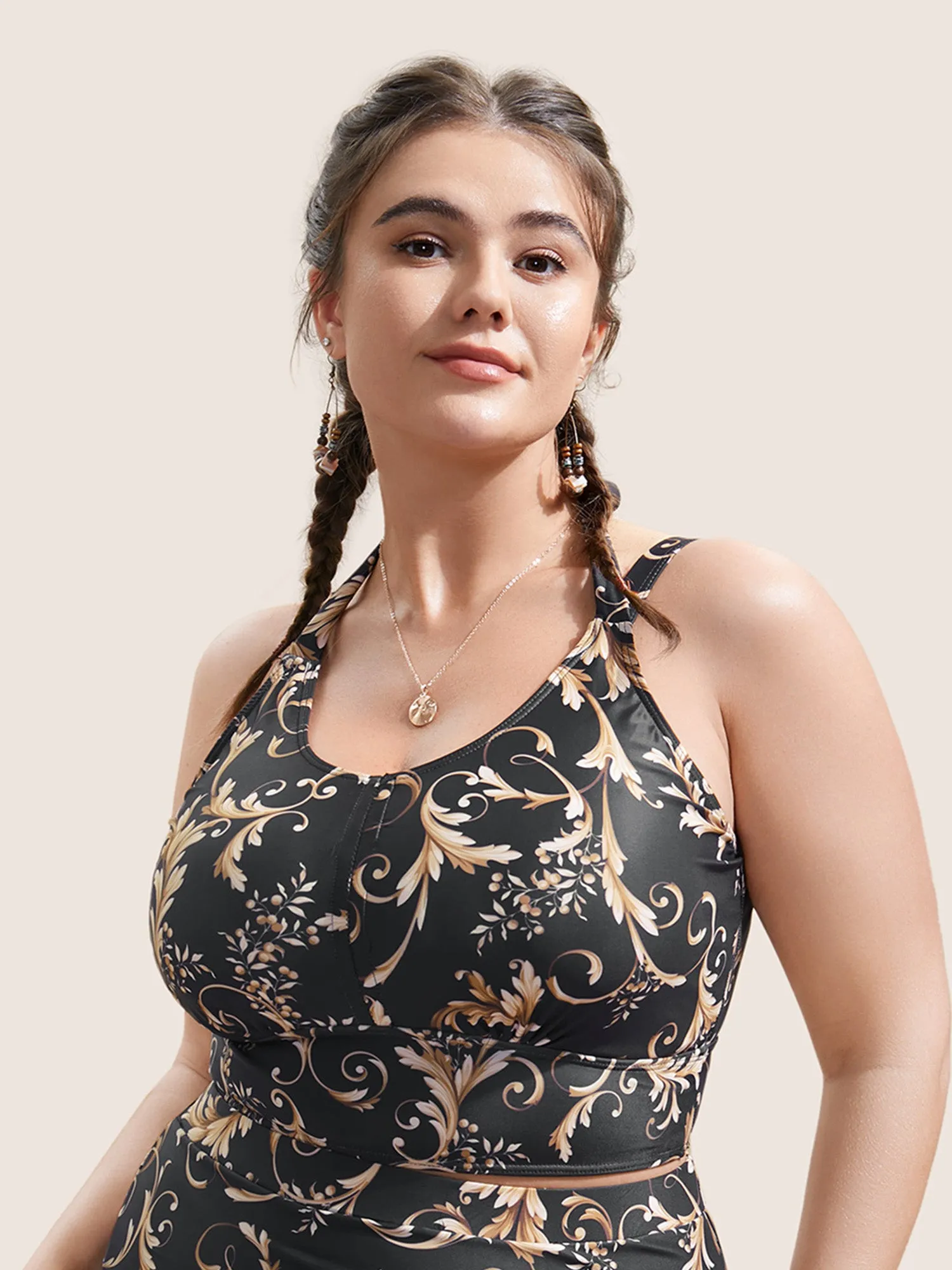 Baroque Graphic Spaghetti Strap Swim Top sold by Bloomchic