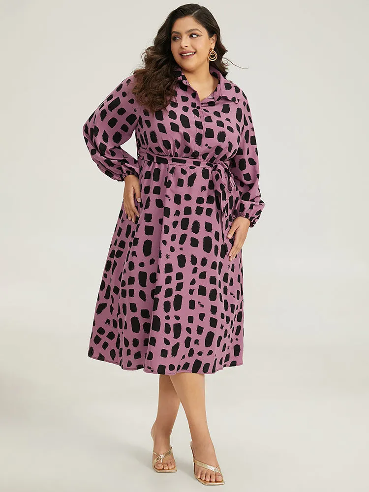 Shirt Collar Brush Print Belted Dress sold by Bloomchic product image thumbnail 3