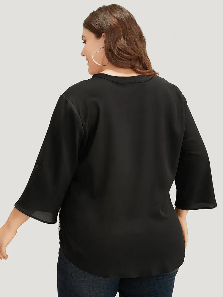 Striped Patchwork Tab Sleeve Blouse sold by Bloomchic product image thumbnail 4