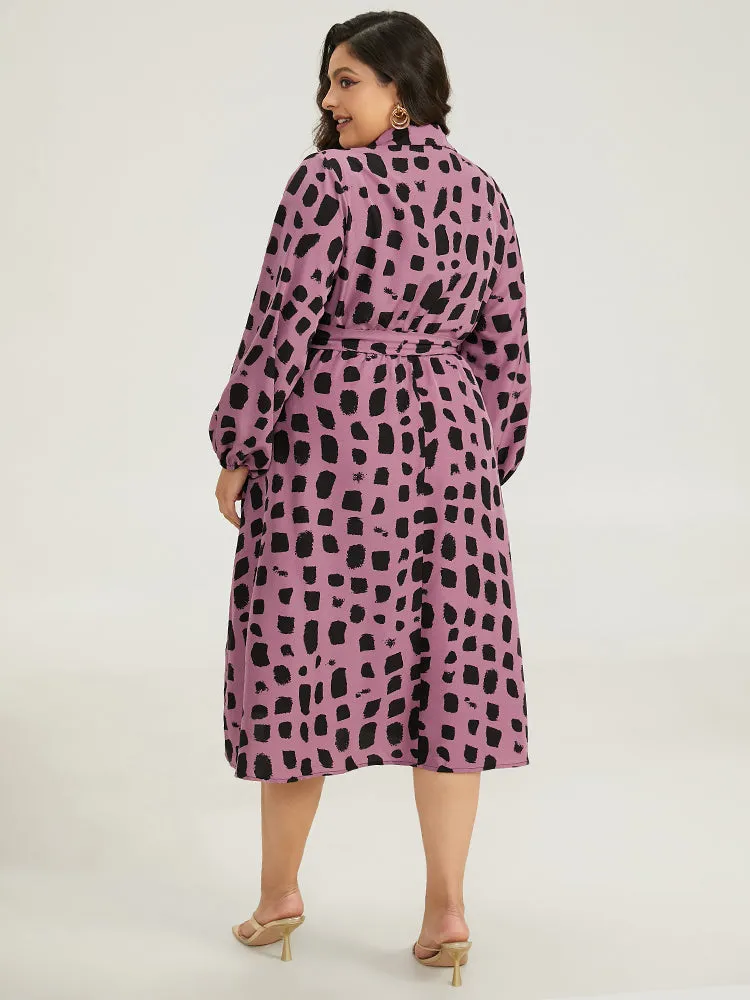 Shirt Collar Brush Print Belted Dress sold by Bloomchic product image thumbnail 4