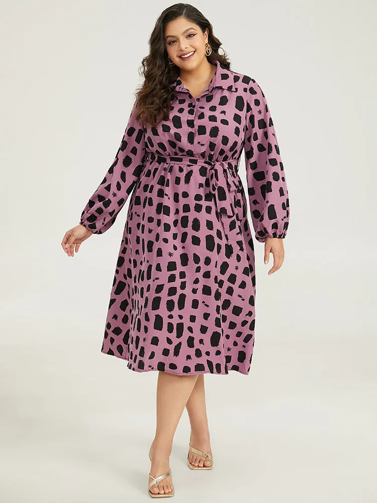 Shirt Collar Brush Print Belted Dress sold by Bloomchic