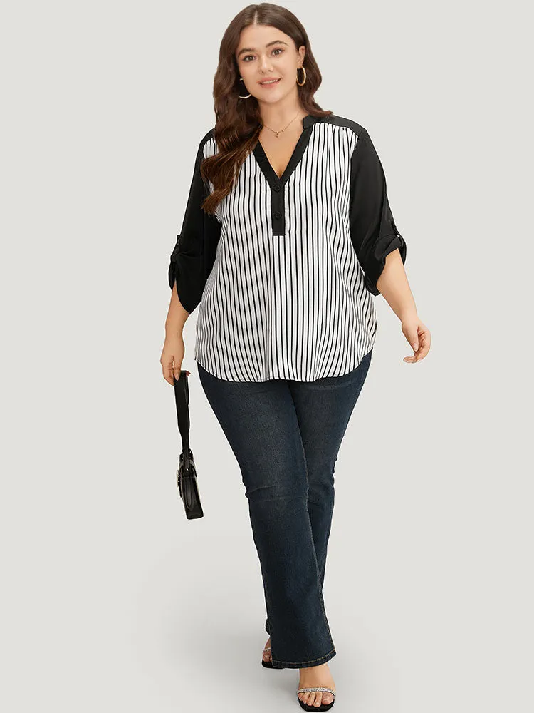 Striped Patchwork Tab Sleeve Blouse sold by Bloomchic product image thumbnail 2