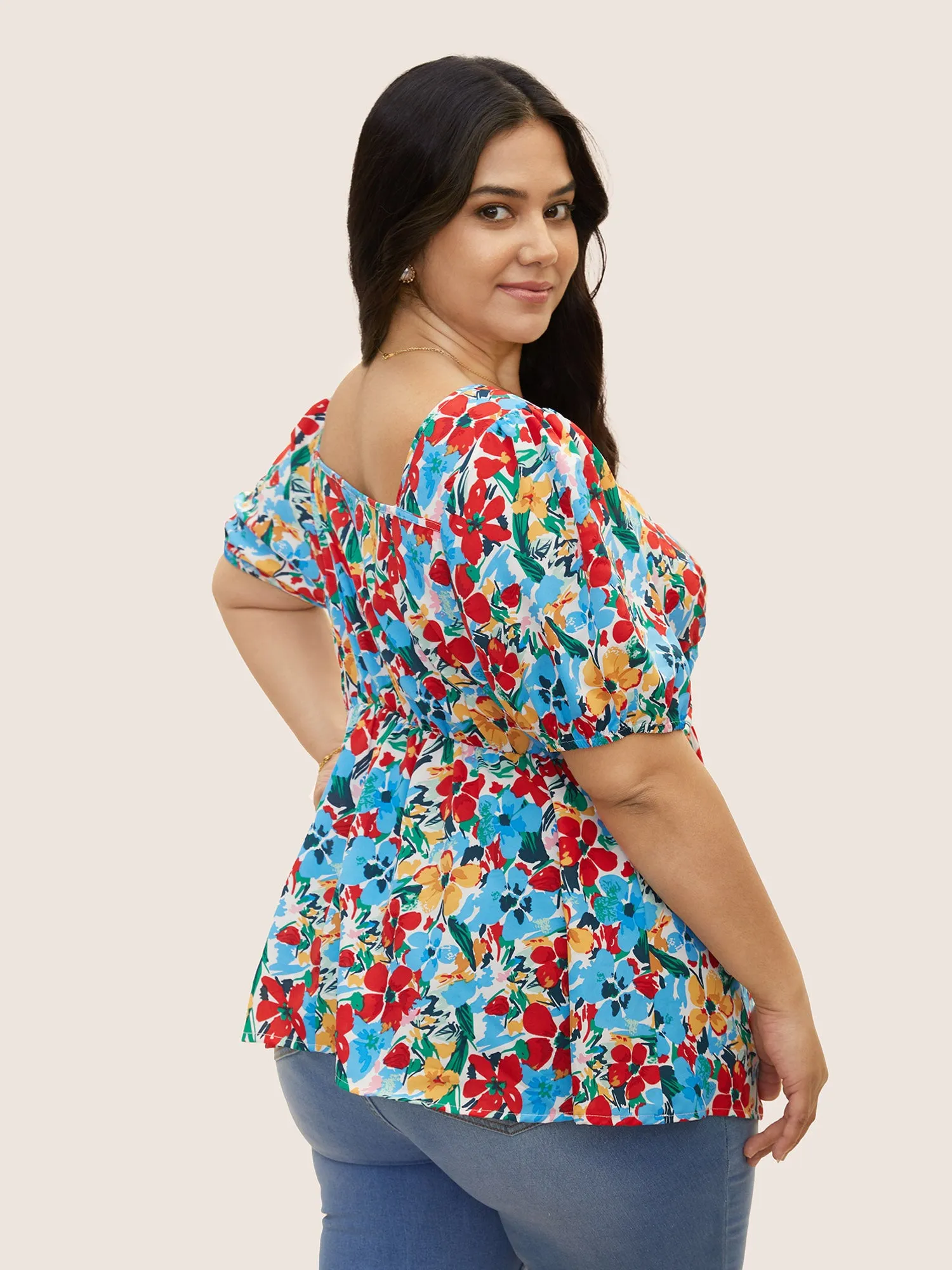 Heart Neckline Floral Twist Front Blouse sold by Bloomchic product image thumbnail 4