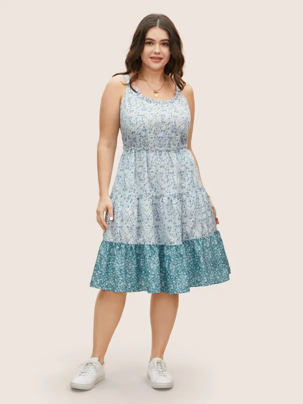 Ditsy Floral Patchwork Frill Trim Dress sold by Bloomchic