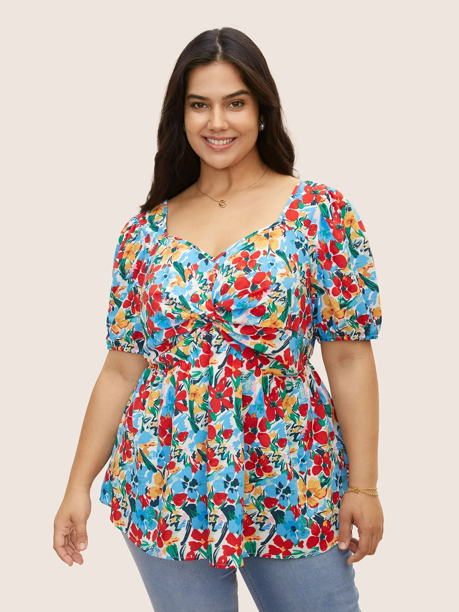 Heart Neckline Floral Twist Front Blouse sold by Bloomchic product image thumbnail 3