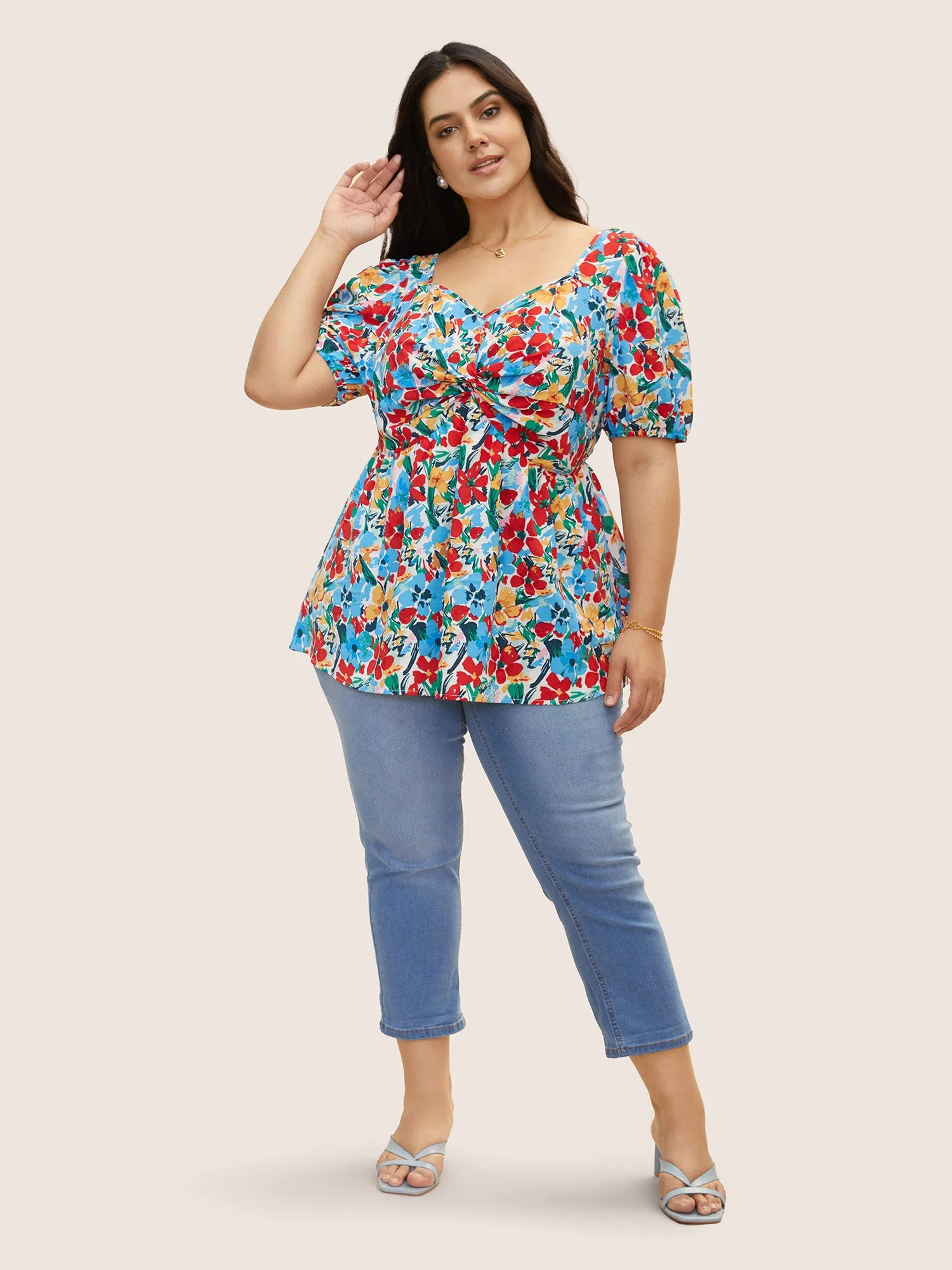 Heart Neckline Floral Twist Front Blouse sold by Bloomchic product image thumbnail 2