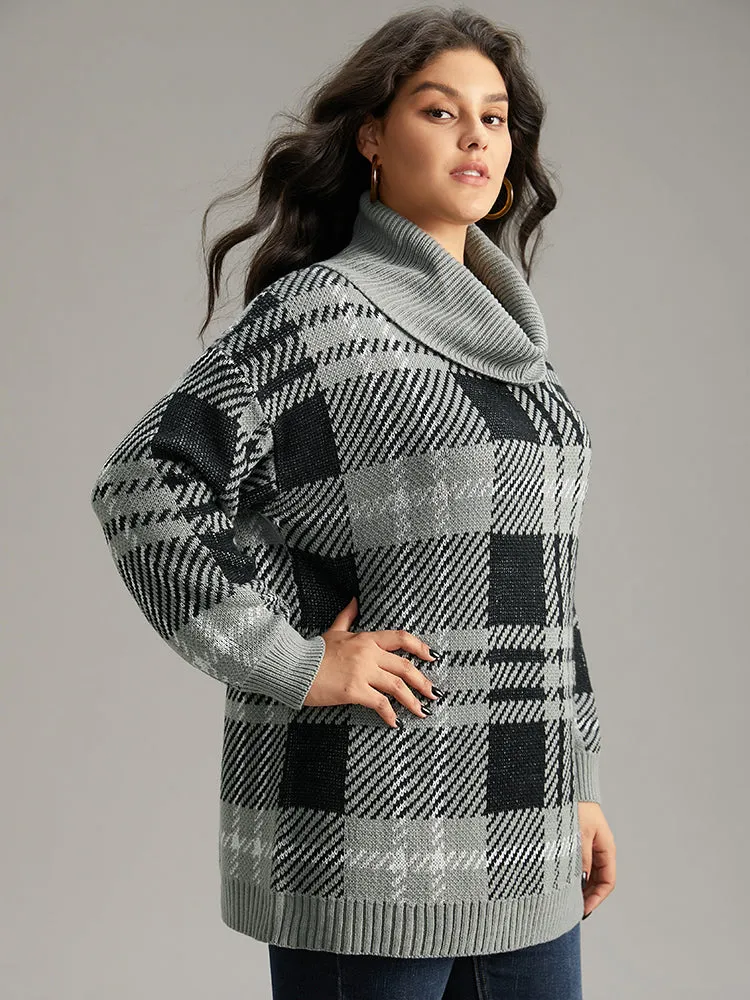 Plaid Turtle Neck Drop Shoulder Pullover sold by Bloomchic product image thumbnail 4