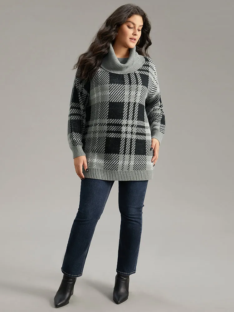 Plaid Turtle Neck Drop Shoulder Pullover sold by Bloomchic product image thumbnail 5