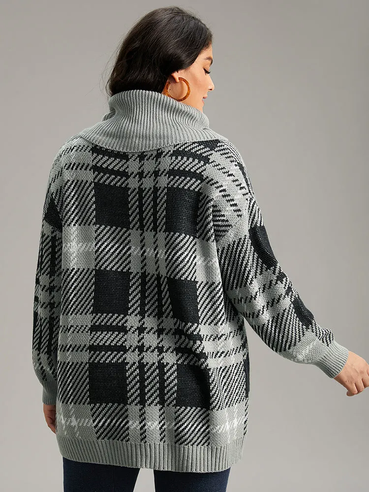 Plaid Turtle Neck Drop Shoulder Pullover sold by Bloomchic product image thumbnail 2