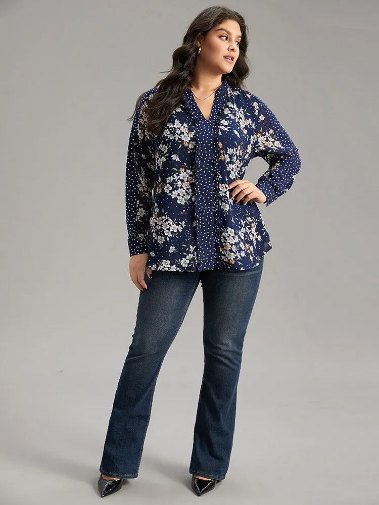 Chiffon Floral Polka Dot Patchwork Frill Trim Mesh Blouse sold by Bloomchic product image thumbnail 4