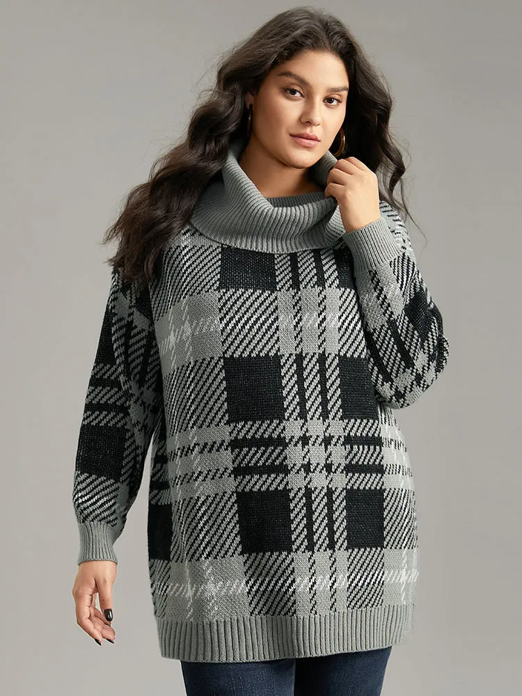 Plaid Turtle Neck Drop Shoulder Pullover sold by Bloomchic product image thumbnail 3