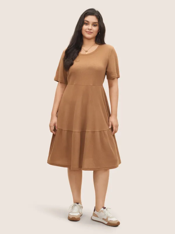 Waffle Knit Pocket Patchwork Hem Dress sold by Bloomchic