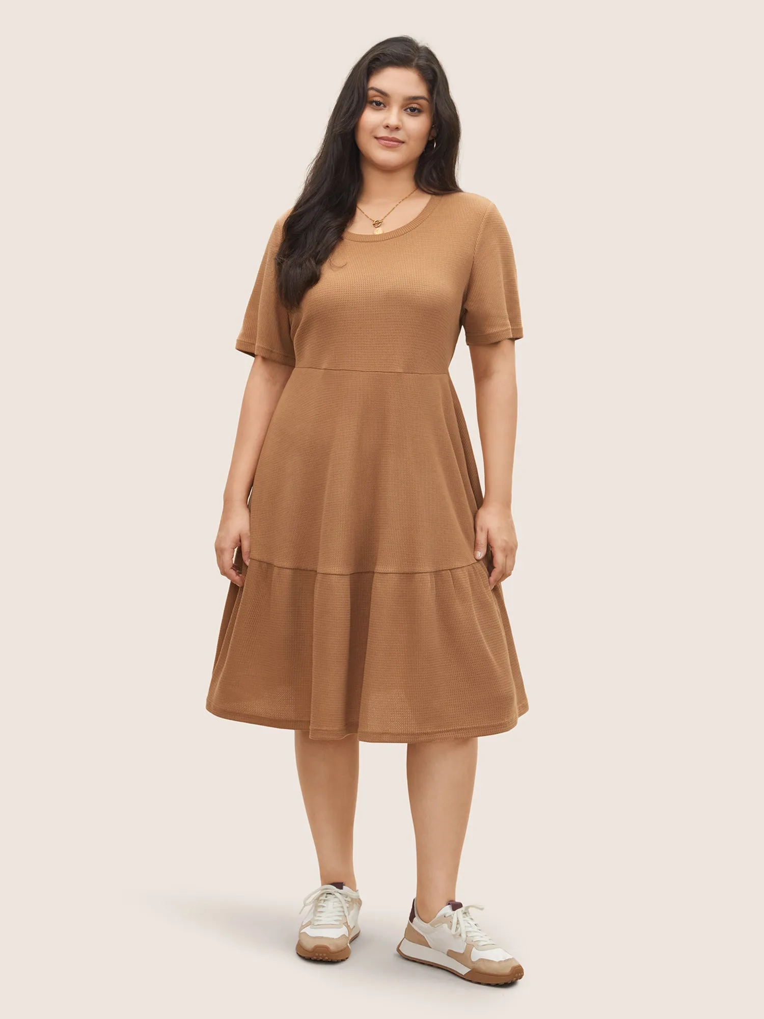 Waffle Knit Pocket Patchwork Hem Dress sold by Bloomchic