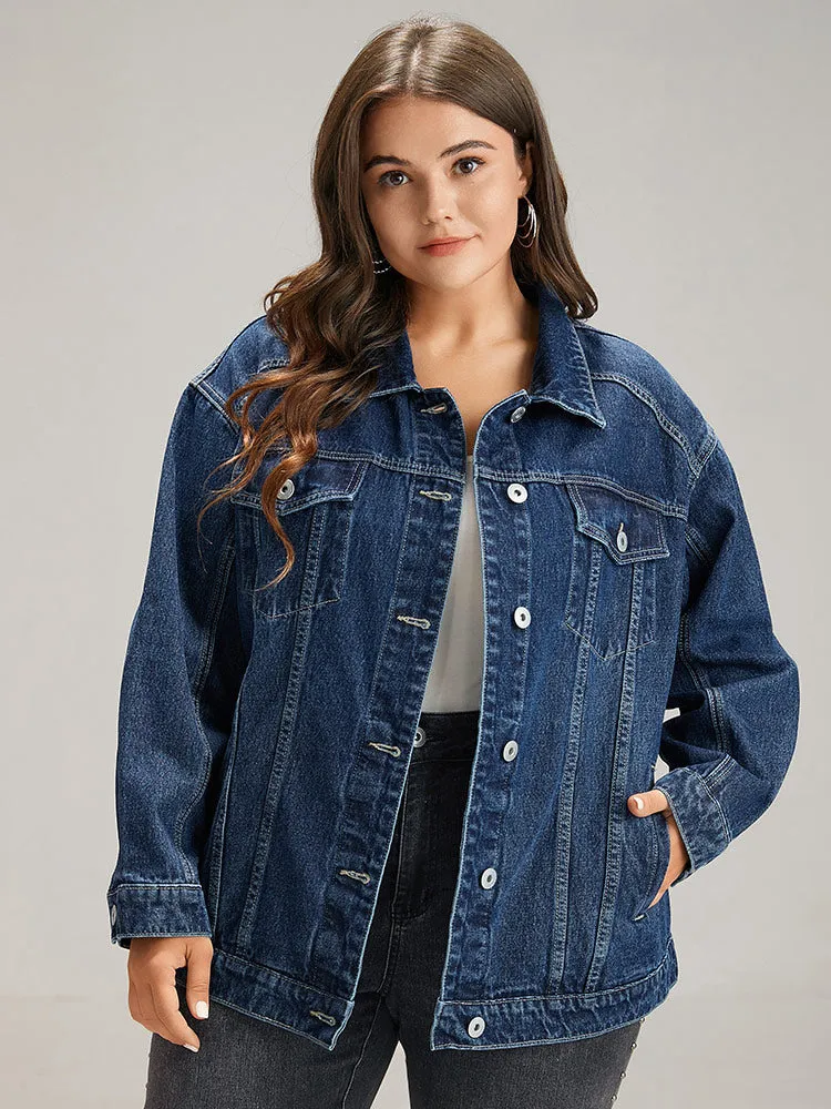 Button Down Pocket Light Wash Denim Jacket sold by Bloomchic