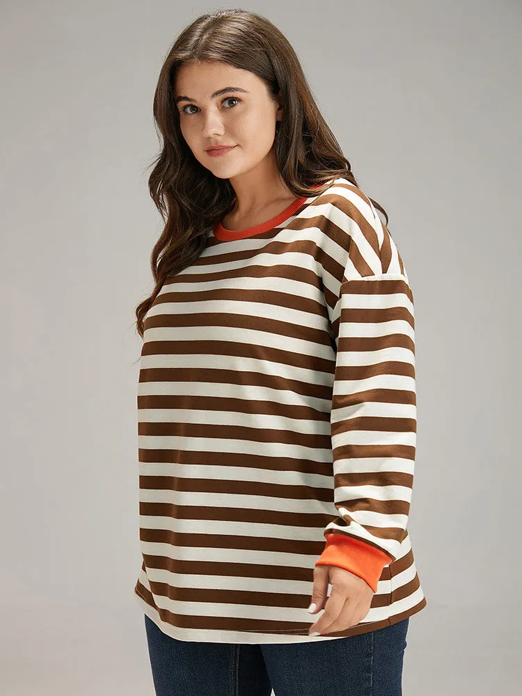 Striped Contrast Elastic Cuffs Crew Neck Sweatshirt sold by Bloomchic product image thumbnail 3