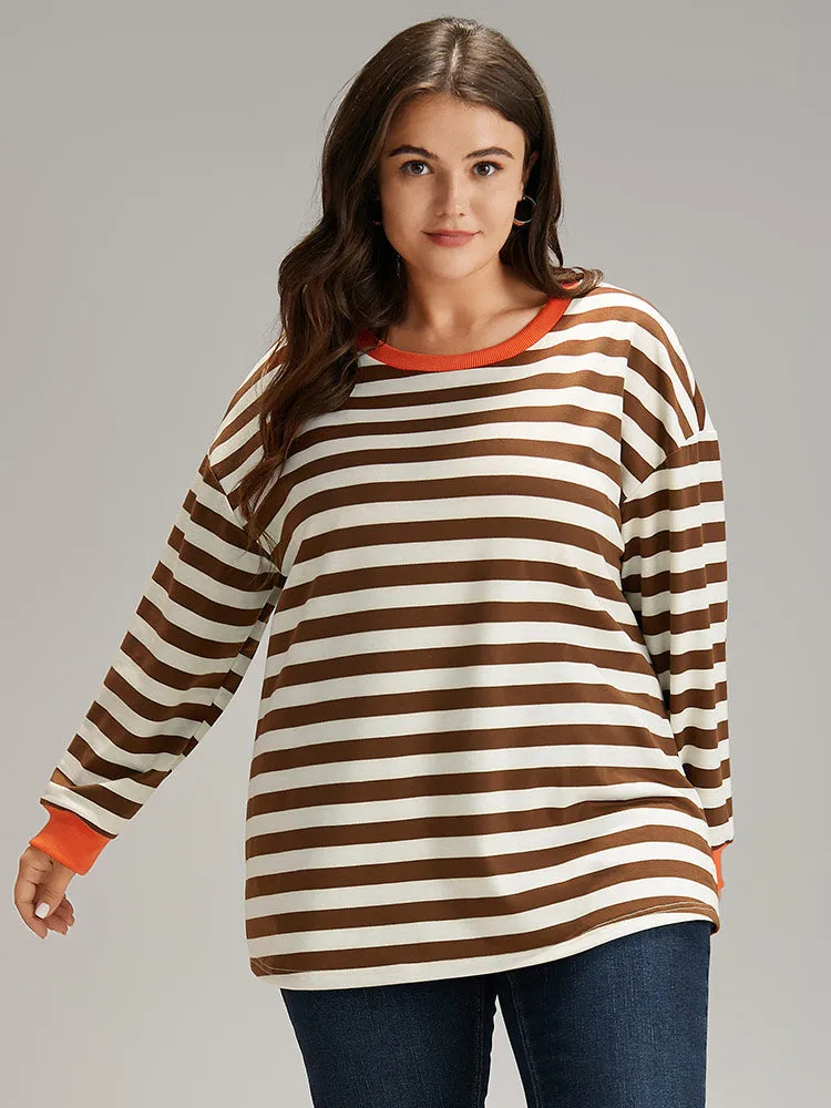 Striped Contrast Elastic Cuffs Crew Neck Sweatshirt sold by Bloomchic
