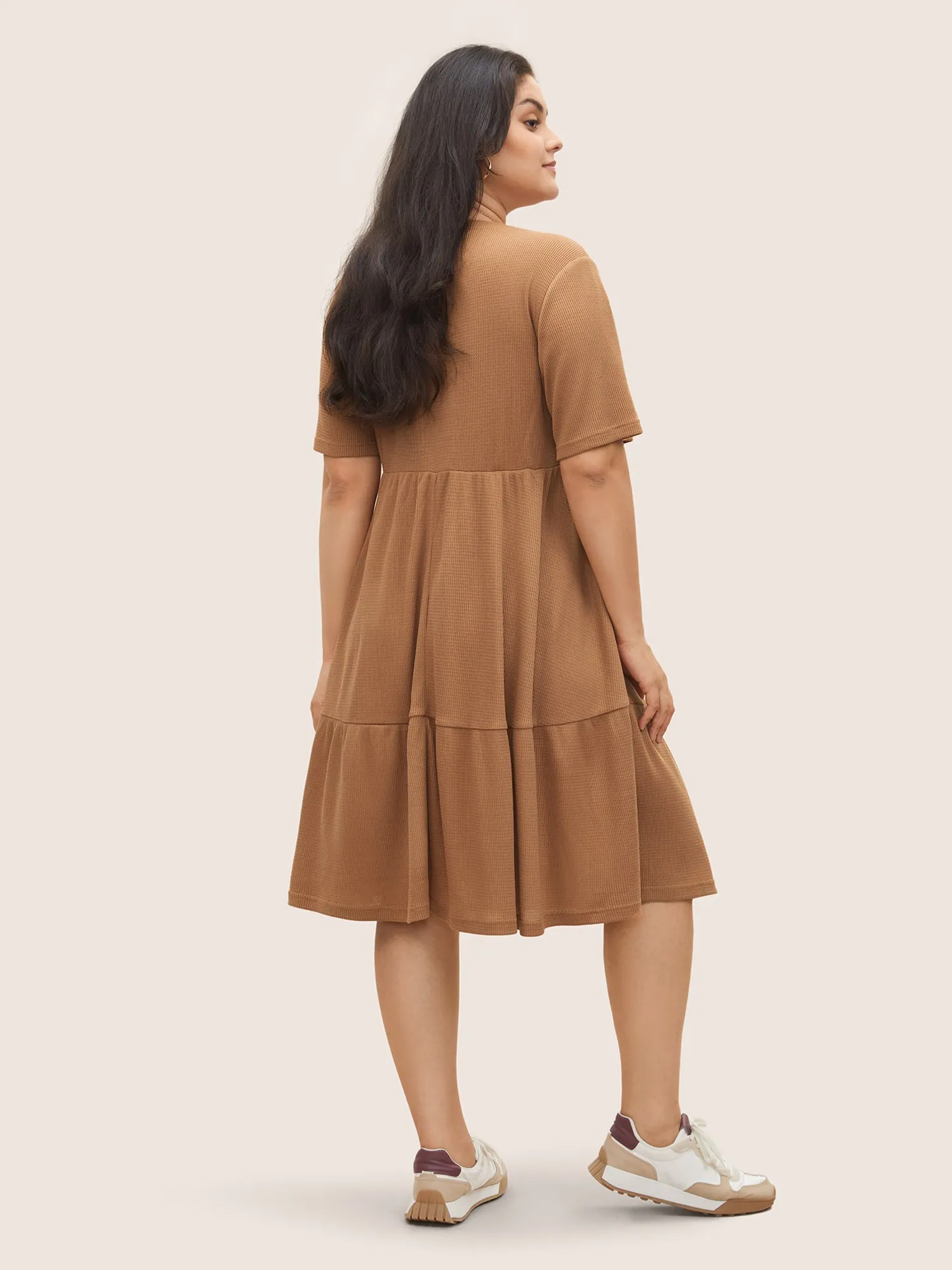 Waffle Knit Pocket Patchwork Hem Dress sold by Bloomchic product image thumbnail 2