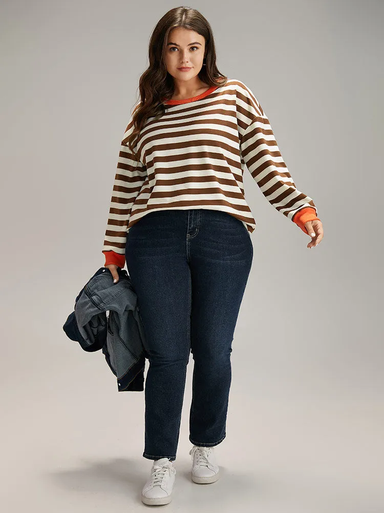 Striped Contrast Elastic Cuffs Crew Neck Sweatshirt sold by Bloomchic product image thumbnail 5