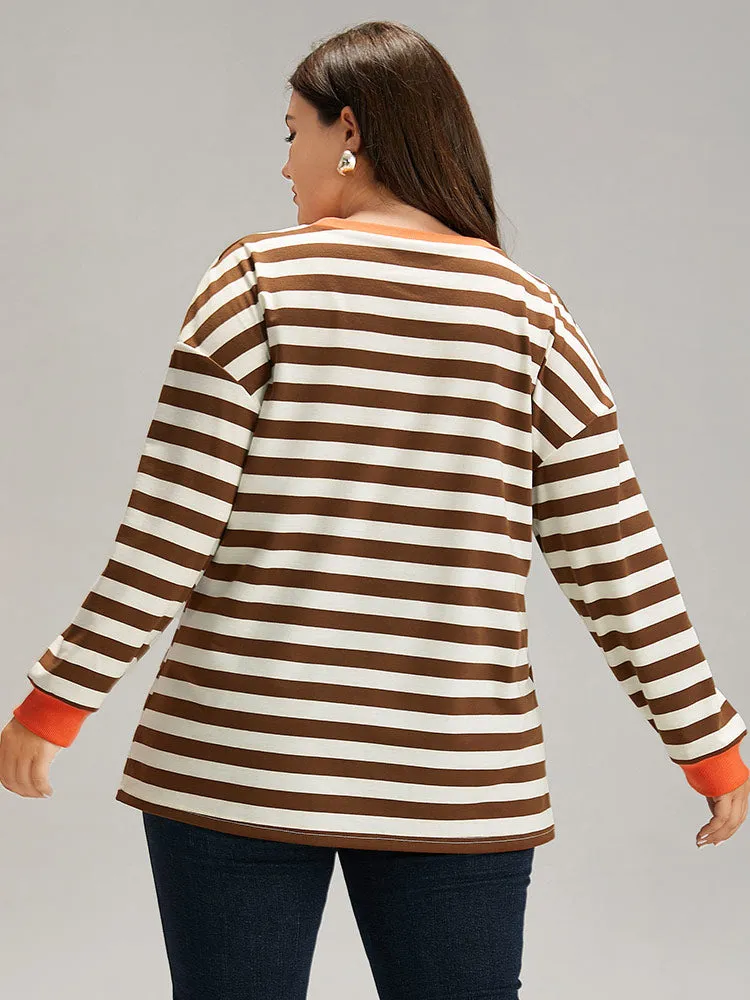 Striped Contrast Elastic Cuffs Crew Neck Sweatshirt sold by Bloomchic product image thumbnail 2
