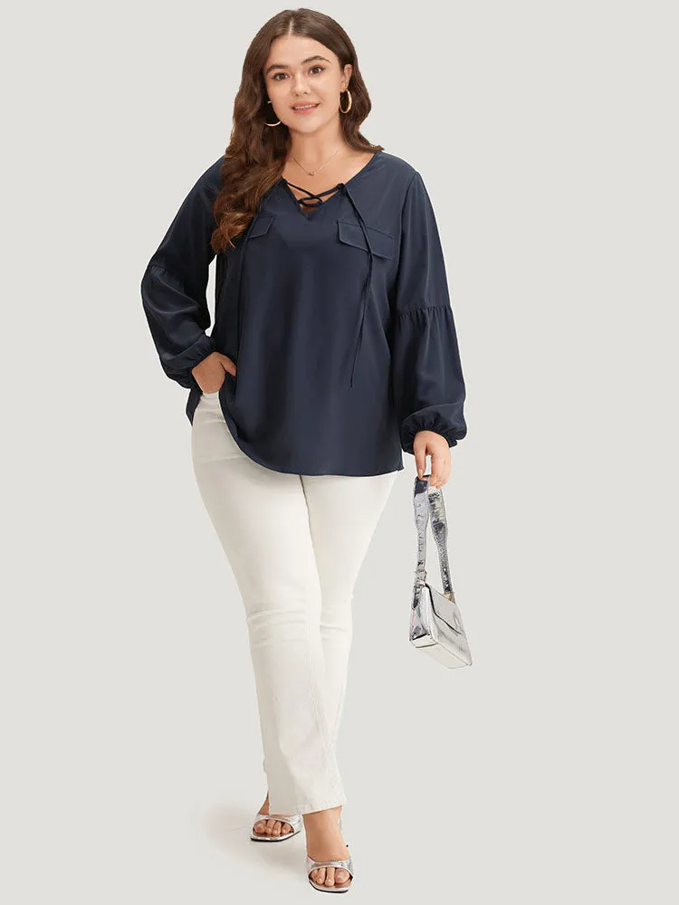 Solid Elastic Cuffs Lace Up Blouse sold by Bloomchic product image thumbnail 4