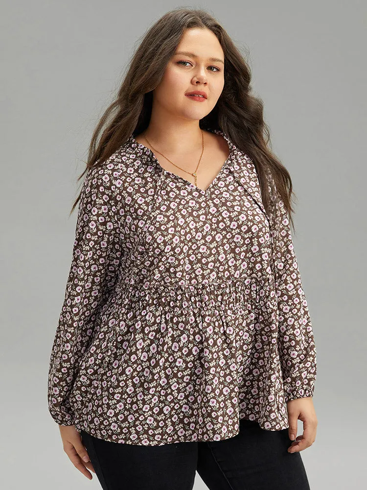 Ditsy Floral Knot Neck Gathered Blouse sold by Bloomchic product image thumbnail 3