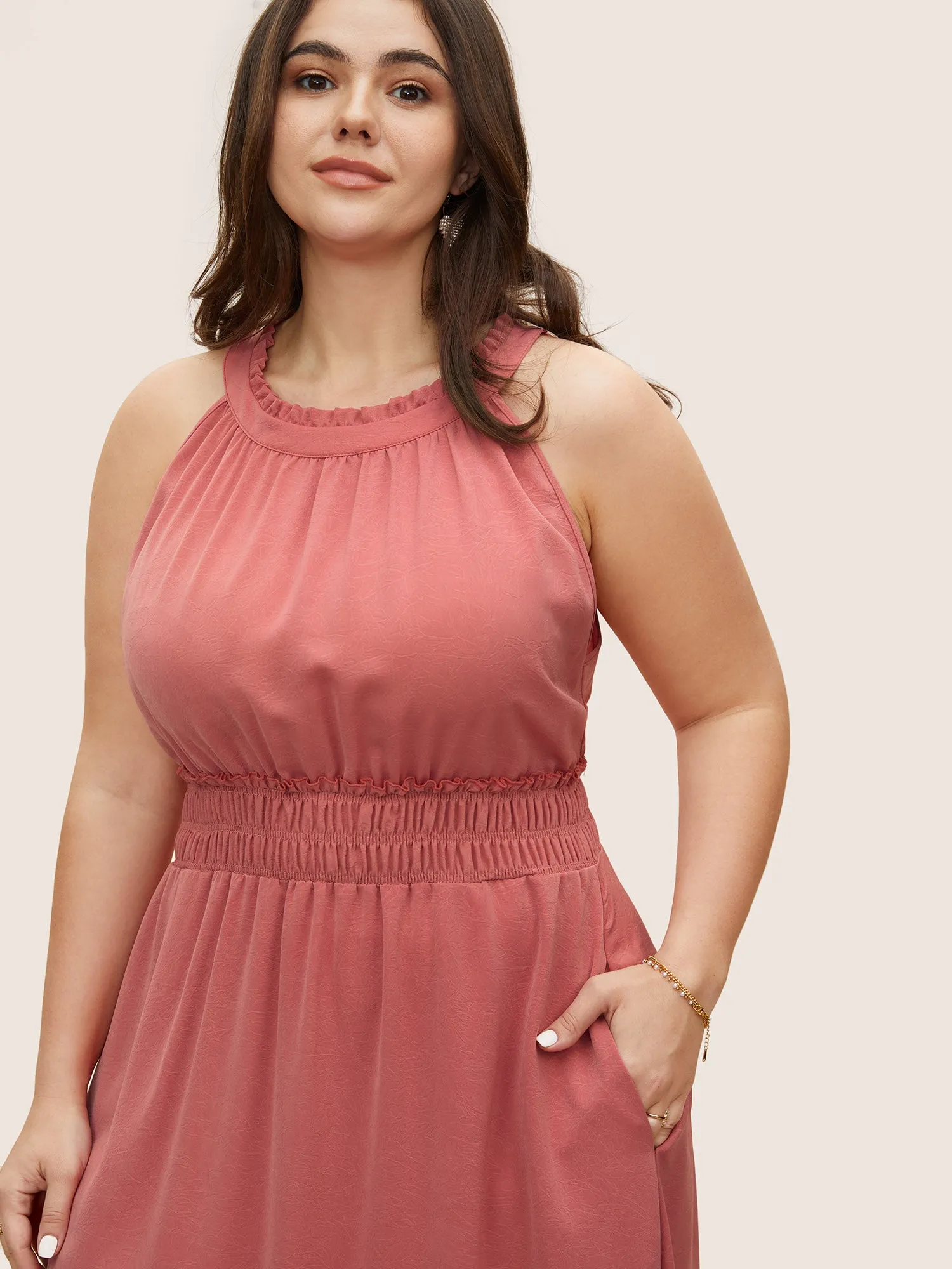 Halter Neck Shirred Frill Trim Gathered Dress sold by Bloomchic product image thumbnail 4