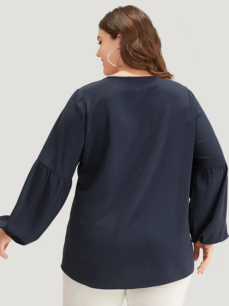 Solid Elastic Cuffs Lace Up Blouse sold by Bloomchic product image thumbnail 5