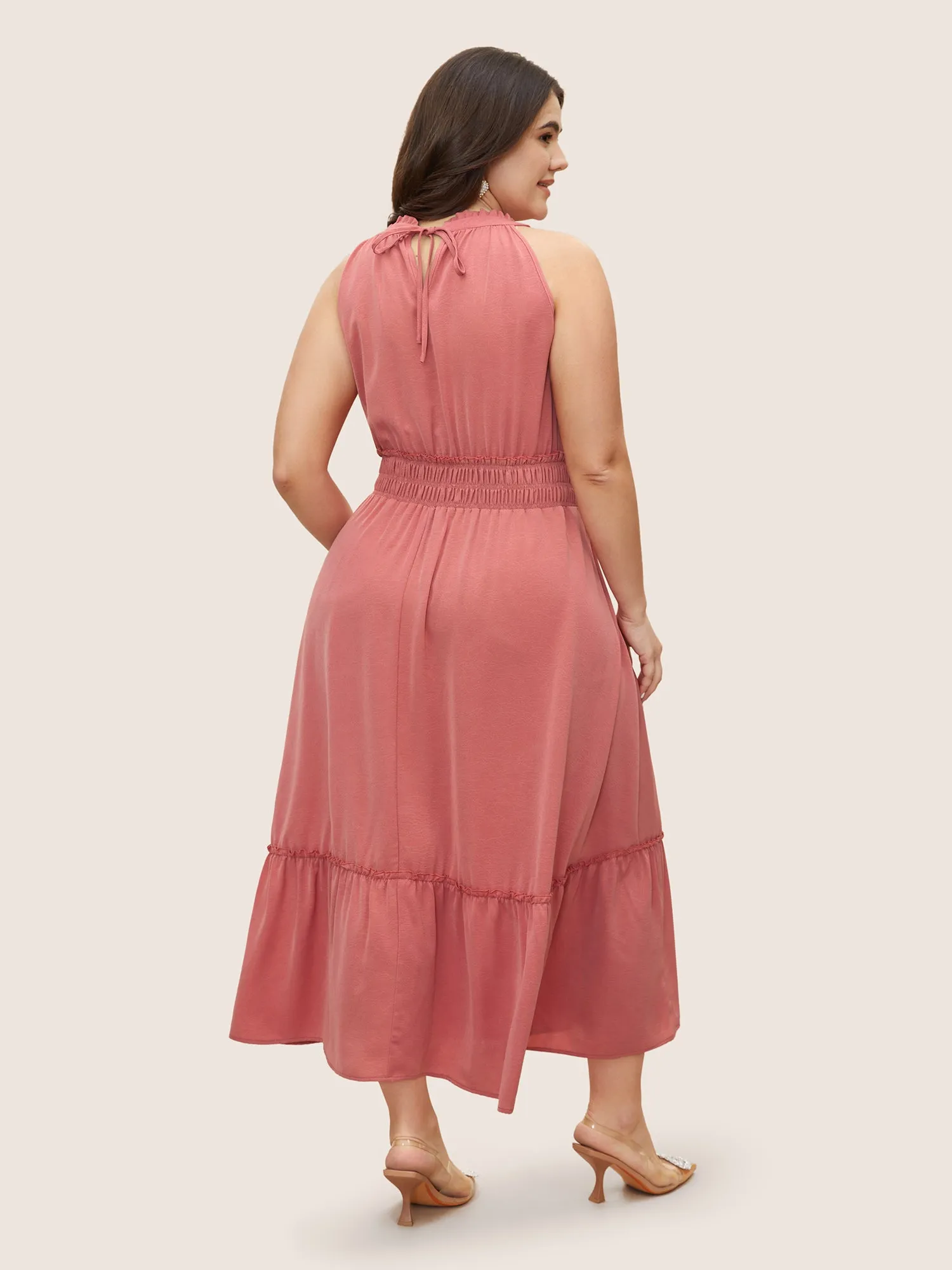 Halter Neck Shirred Frill Trim Gathered Dress sold by Bloomchic product image thumbnail 2