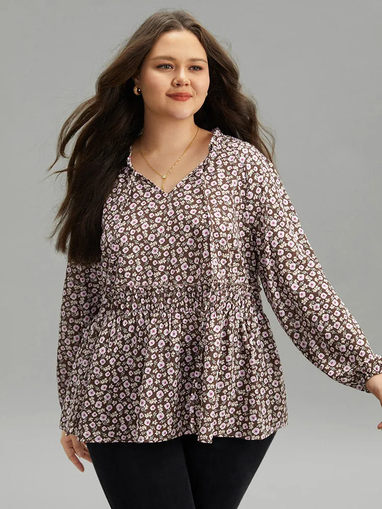 Ditsy Floral Knot Neck Gathered Blouse sold by Bloomchic product image thumbnail 5