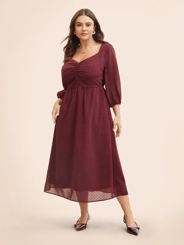 Plain Textured Ruched Lantern Sleeve Dress sold by Bloomchic