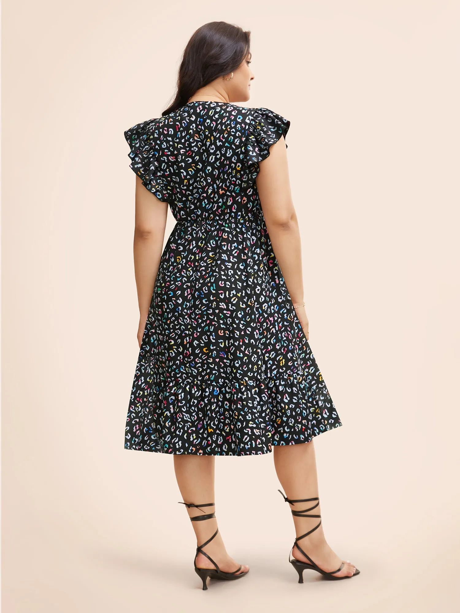 Multi-color Leopard Print Elastic Waist Midi Dress sold by Bloomchic product image thumbnail 3
