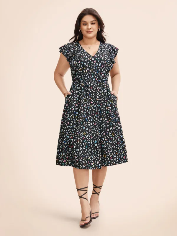 Multi-color Leopard Print Elastic Waist Midi Dress sold by Bloomchic