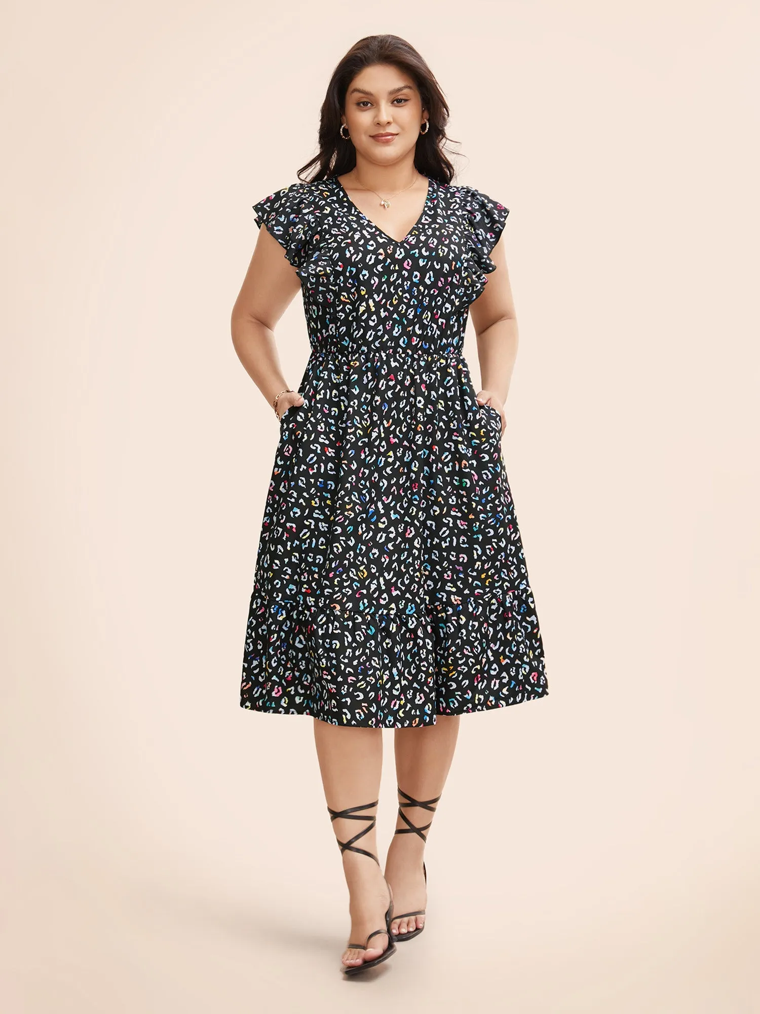 Multi-color Leopard Print Elastic Waist Midi Dress sold by Bloomchic