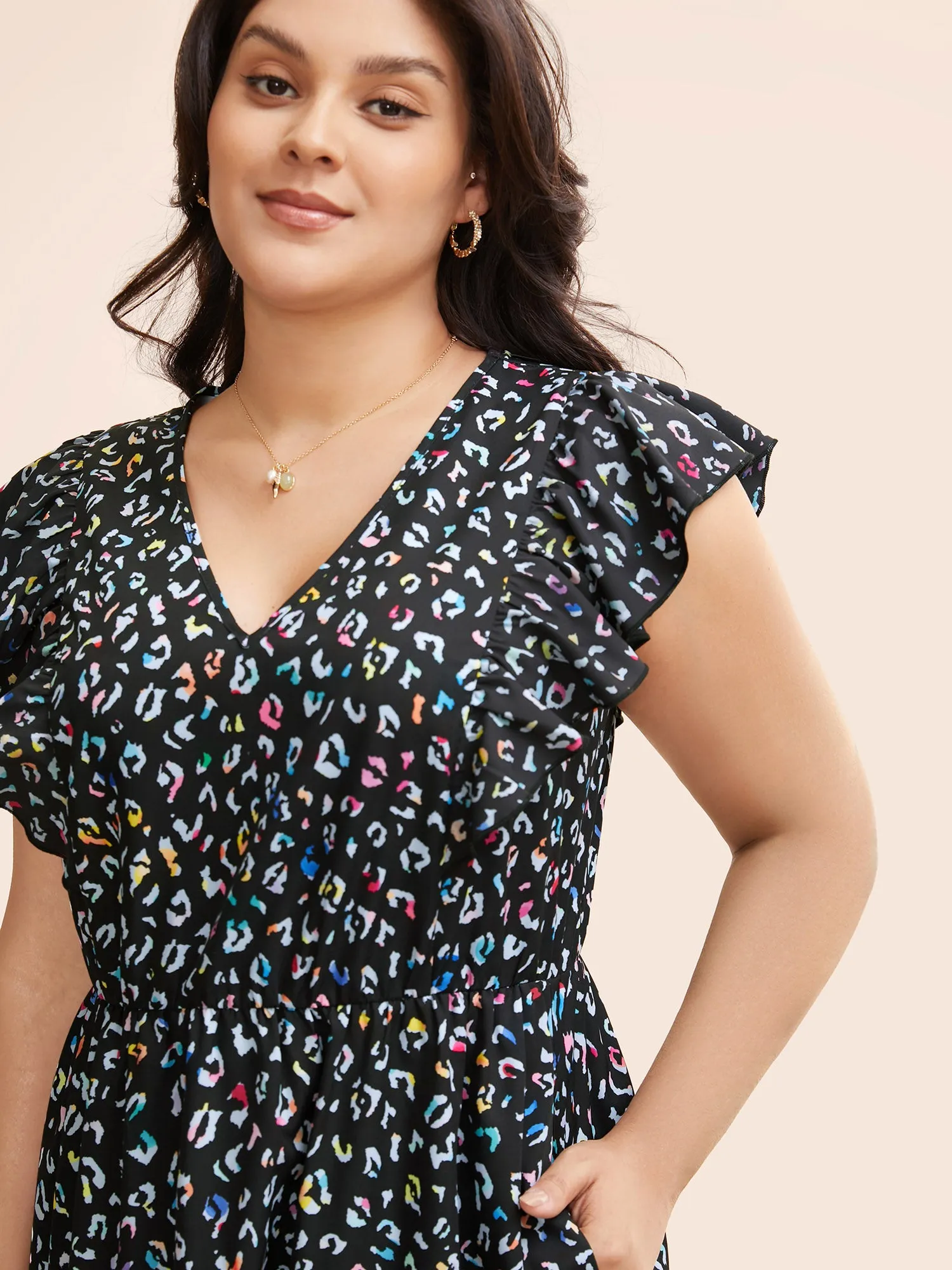 Multi-color Leopard Print Elastic Waist Midi Dress sold by Bloomchic product image thumbnail 4