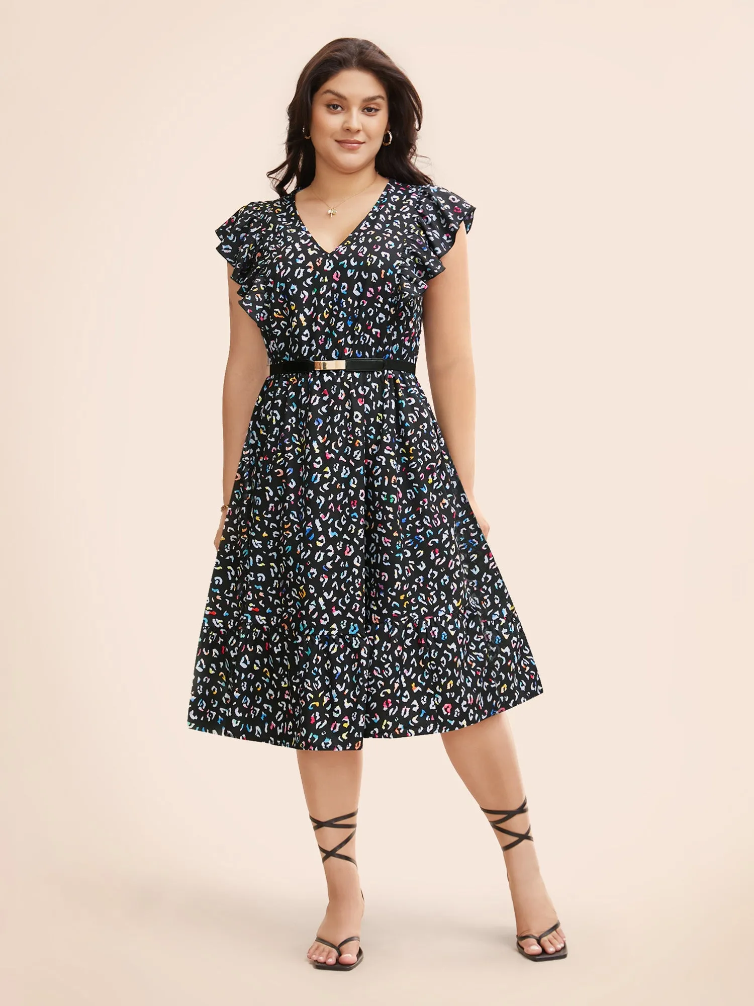 Multi-color Leopard Print Elastic Waist Midi Dress sold by Bloomchic product image thumbnail 2