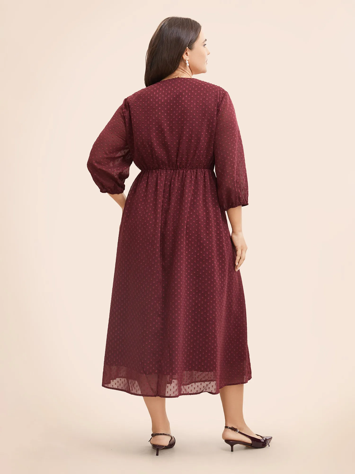 Plain Textured Ruched Lantern Sleeve Dress sold by Bloomchic product image thumbnail 4